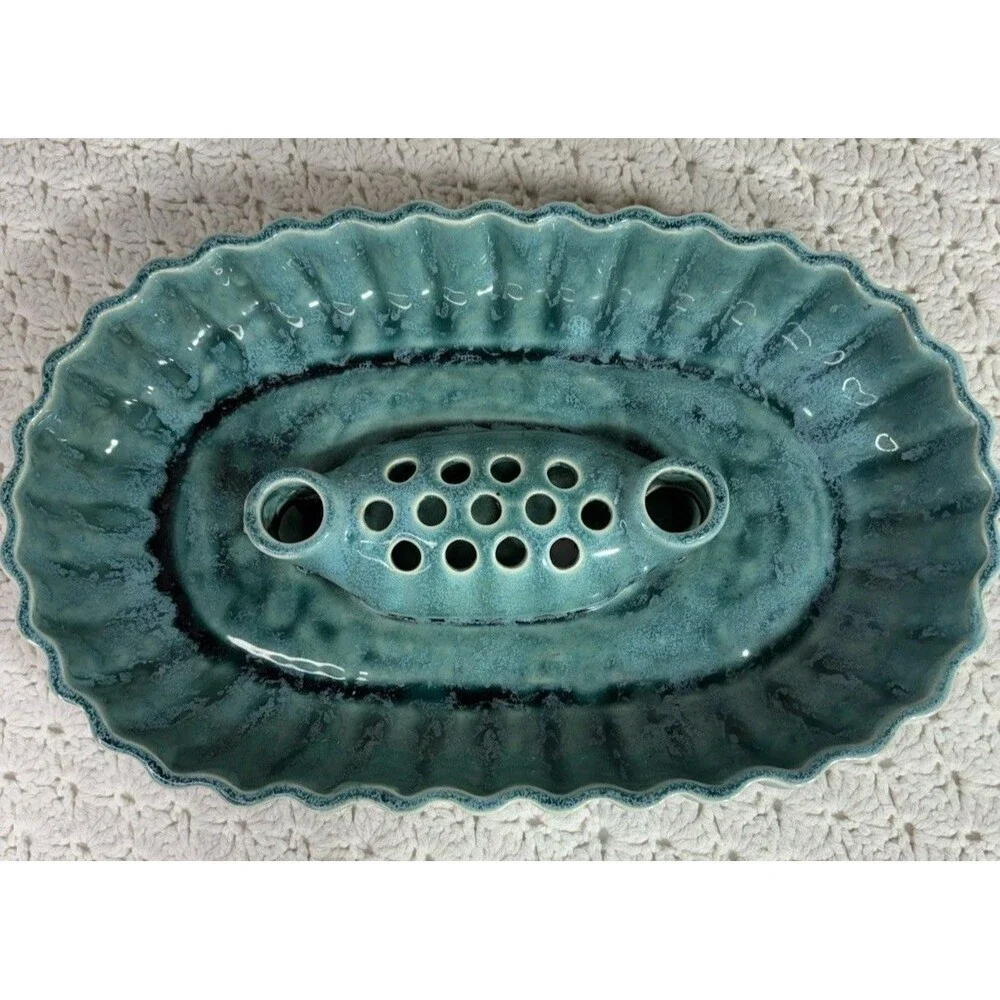 Vintage Green Celadon USA Ceramic Flower Frog and Candlestick Holder 13